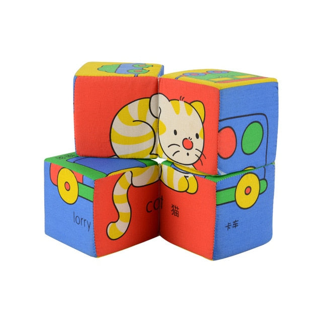 6pcs/Set Cloth Building Blocks New Infant Baby Cloth Doll Soft Rattle early Educational Giraff Baby Rattles Play Cube Cloth Toy