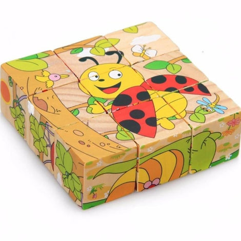 Wooden 3D Puzzle Toys Cube Jigsaw Baby Kids Games Early Educational Toy Cube Puzzles Animals Education Learning for Toddler Toys