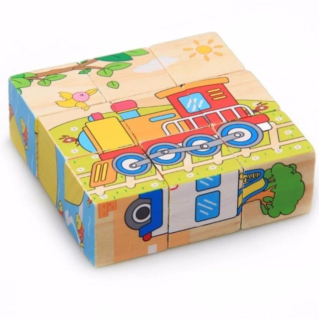 Wooden 3D Puzzle Toys Cube Jigsaw Baby Kids Games Early Educational Toy Cube Puzzles Animals Education Learning for Toddler Toys