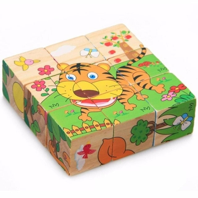 Wooden 3D Puzzle Toys Cube Jigsaw Baby Kids Games Early Educational Toy Cube Puzzles Animals Education Learning for Toddler Toys