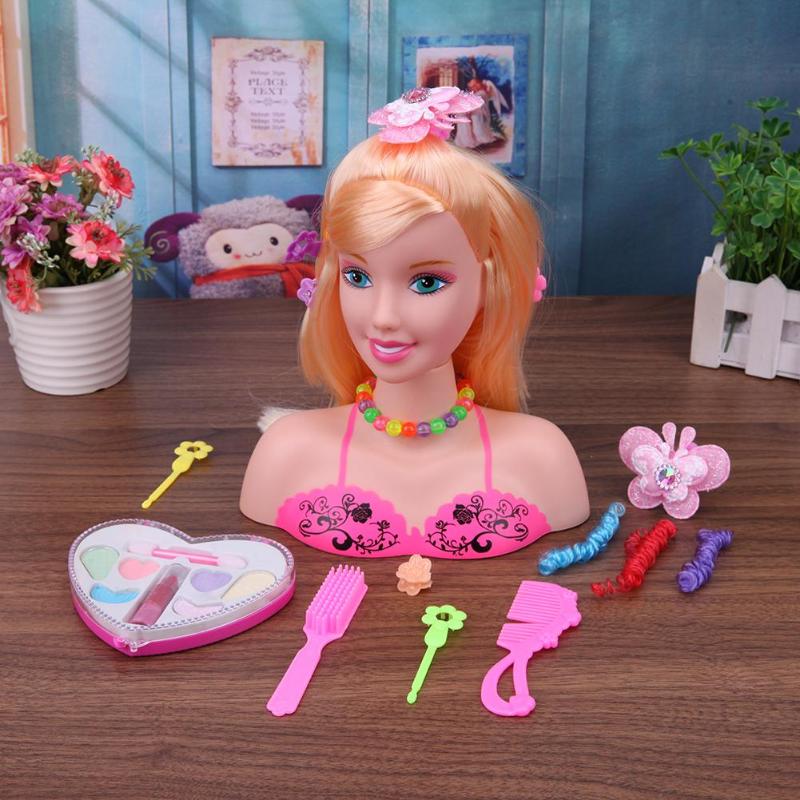 Baby makeup toys Half Body Makeup Hairstyle Doll Mannequin Head Pretend Play Toys Girls Gift