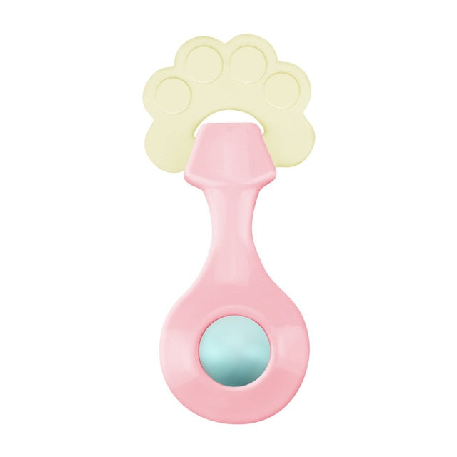 0-12 Months Baby Grasp Rattles Toy Rubber Cartoon Mobiles Teether Toys Newborn Plastic Music Hand Jingle Shaking Bells Hammer