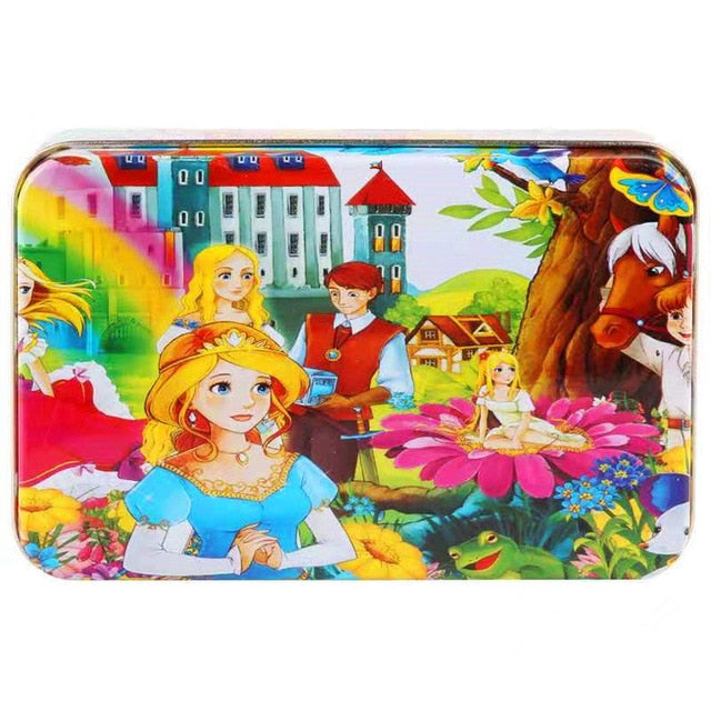 60Pieces Wooden Puzzle Kid Toy Cartoon Animal Wood Jigsaw Puzzle Child Early Educational Learning Toy  Christmas Gift+ Iron Box