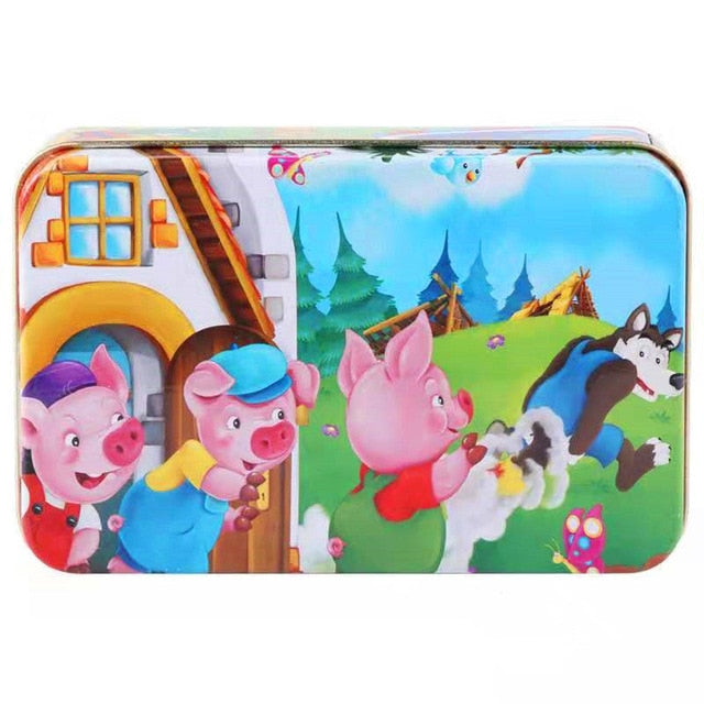 60Pieces Wooden Puzzle Kid Toy Cartoon Animal Wood Jigsaw Puzzle Child Early Educational Learning Toy  Christmas Gift+ Iron Box