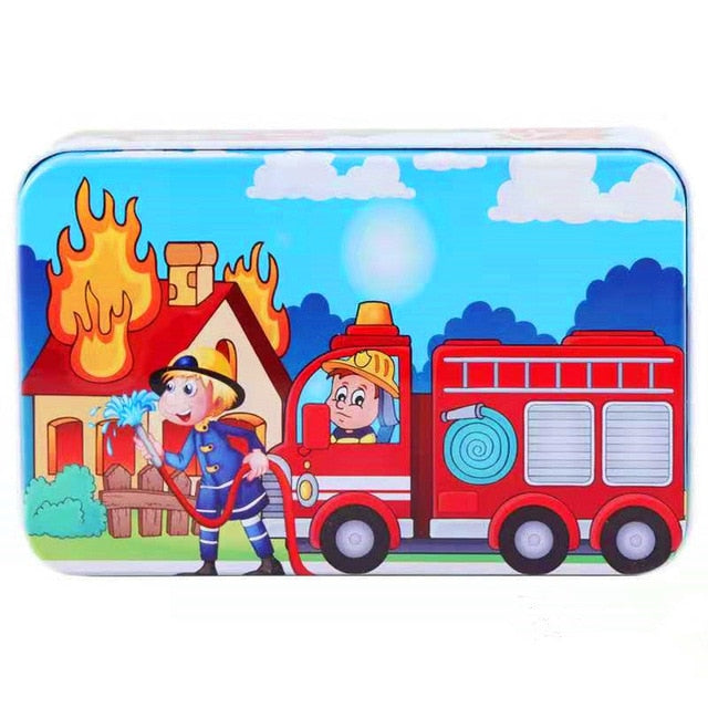 60Pieces Wooden Puzzle Kid Toy Cartoon Animal Wood Jigsaw Puzzle Child Early Educational Learning Toy  Christmas Gift+ Iron Box