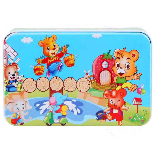 60Pieces Wooden Puzzle Kid Toy Cartoon Animal Wood Jigsaw Puzzle Child Early Educational Learning Toy  Christmas Gift+ Iron Box