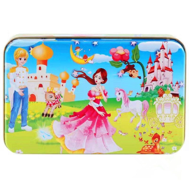 60Pieces Wooden Puzzle Kid Toy Cartoon Animal Wood Jigsaw Puzzle Child Early Educational Learning Toy  Christmas Gift+ Iron Box
