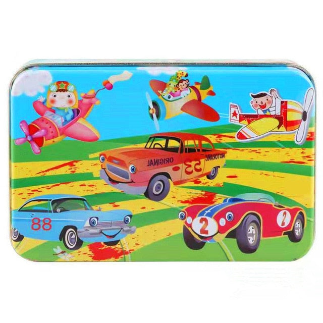 60Pieces Wooden Puzzle Kid Toy Cartoon Animal Wood Jigsaw Puzzle Child Early Educational Learning Toy  Christmas Gift+ Iron Box