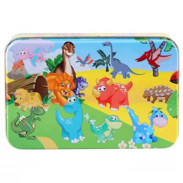 60Pieces Wooden Puzzle Kid Toy Cartoon Animal Wood Jigsaw Puzzle Child Early Educational Learning Toy  Christmas Gift+ Iron Box