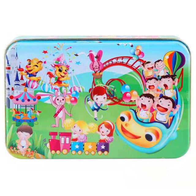 60Pieces Wooden Puzzle Kid Toy Cartoon Animal Wood Jigsaw Puzzle Child Early Educational Learning Toy  Christmas Gift+ Iron Box