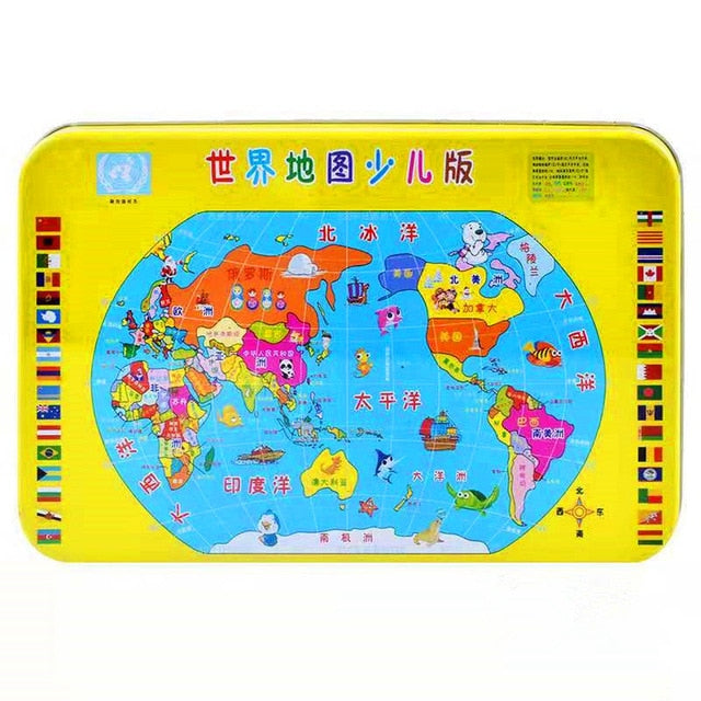 60Pieces Wooden Puzzle Kid Toy Cartoon Animal Wood Jigsaw Puzzle Child Early Educational Learning Toy  Christmas Gift+ Iron Box