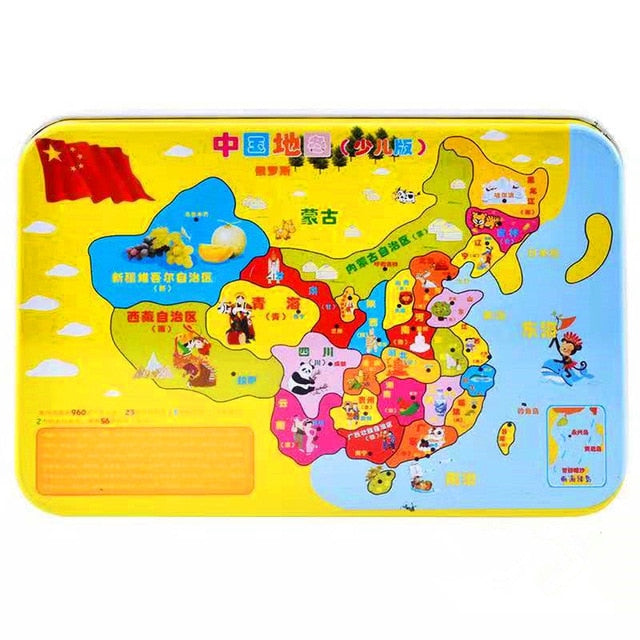 60Pieces Wooden Puzzle Kid Toy Cartoon Animal Wood Jigsaw Puzzle Child Early Educational Learning Toy  Christmas Gift+ Iron Box