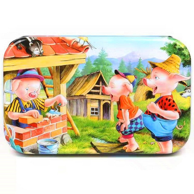 60Pieces Wooden Puzzle Kid Toy Cartoon Animal Wood Jigsaw Puzzle Child Early Educational Learning Toy  Christmas Gift+ Iron Box