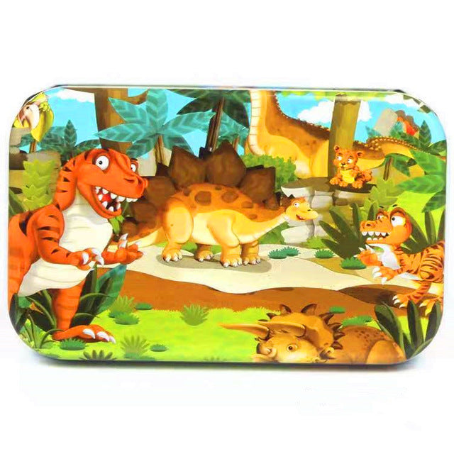 60Pieces Wooden Puzzle Kid Toy Cartoon Animal Wood Jigsaw Puzzle Child Early Educational Learning Toy  Christmas Gift+ Iron Box
