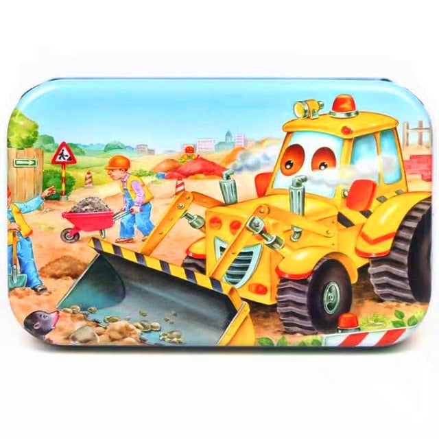 60Pieces Wooden Puzzle Kid Toy Cartoon Animal Wood Jigsaw Puzzle Child Early Educational Learning Toy  Christmas Gift+ Iron Box