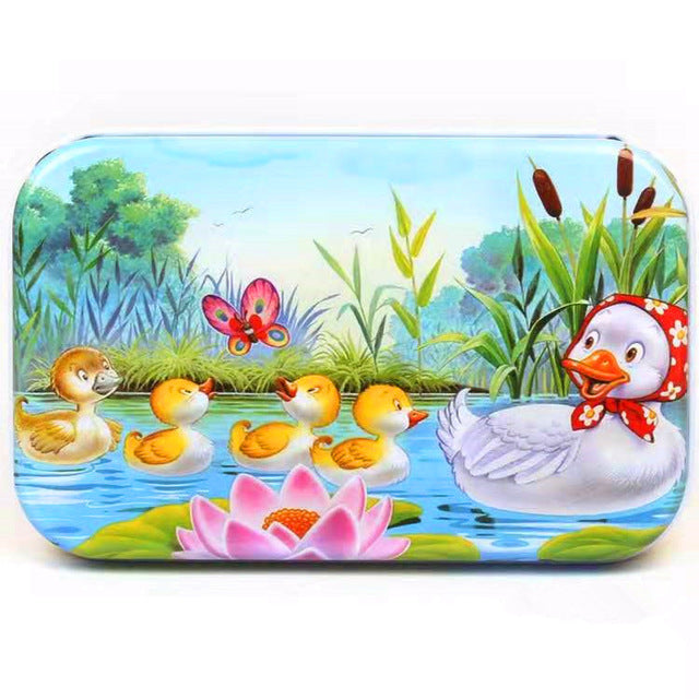 60Pieces Wooden Puzzle Kid Toy Cartoon Animal Wood Jigsaw Puzzle Child Early Educational Learning Toy  Christmas Gift+ Iron Box