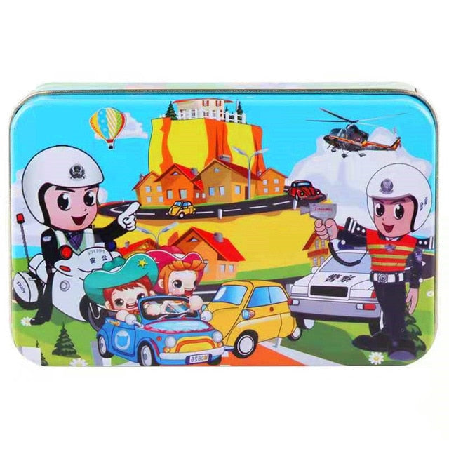 60Pieces Wooden Puzzle Kid Toy Cartoon Animal Wood Jigsaw Puzzle Child Early Educational Learning Toy  Christmas Gift+ Iron Box