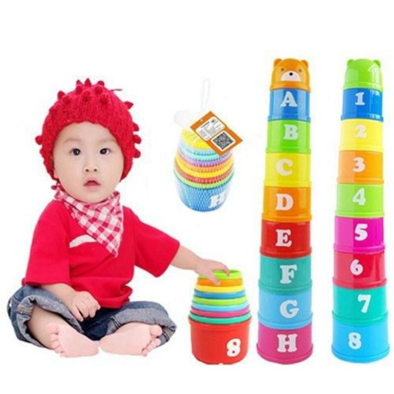 Infant Toddler Kids Gift Play Piles Cup Bear Folding Stacking Educational Cups Toys Lovely Letters Baby pencil topper