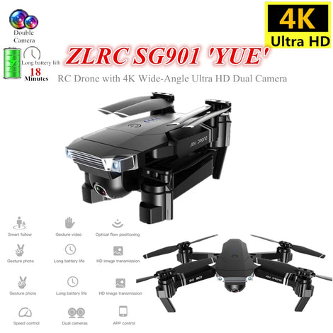 Foldable Quadcopter SG901 RC Drone 4K with 1080P WiFi HD Dual Camera Follow Me Quadrocopter Smart Module Battery Helicopter Toy