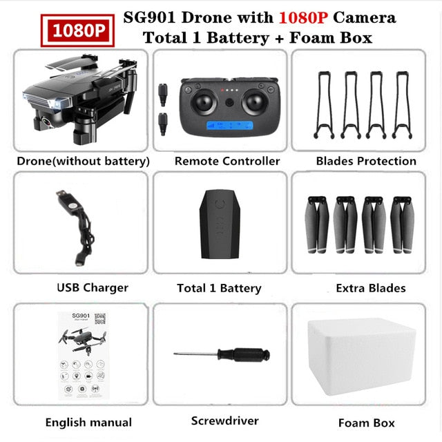 Foldable Quadcopter SG901 RC Drone 4K with 1080P WiFi HD Dual Camera Follow Me Quadrocopter Smart Module Battery Helicopter Toy