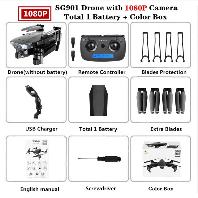 Foldable Quadcopter SG901 RC Drone 4K with 1080P WiFi HD Dual Camera Follow Me Quadrocopter Smart Module Battery Helicopter Toy