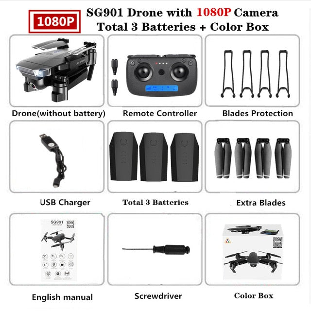 Foldable Quadcopter SG901 RC Drone 4K with 1080P WiFi HD Dual Camera Follow Me Quadrocopter Smart Module Battery Helicopter Toy