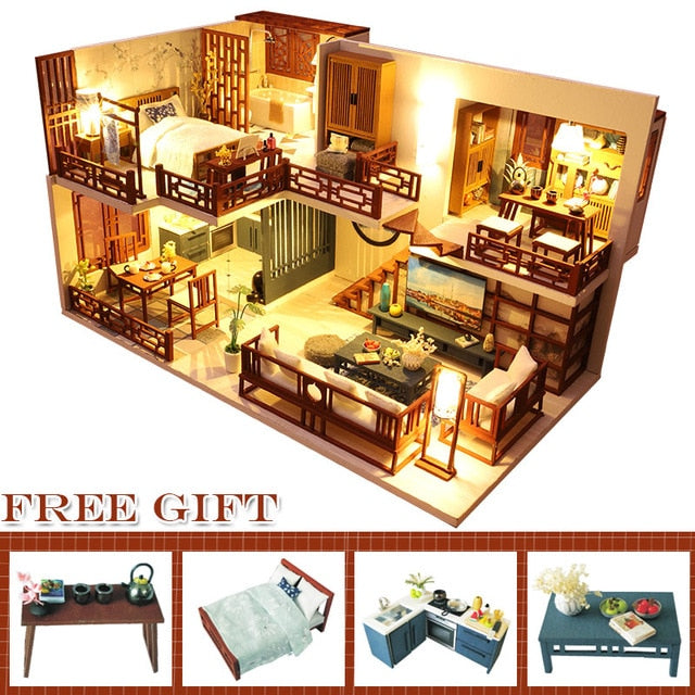 Cutebee DIY DollHouse Wooden Doll Houses Miniature Dollhouse Furniture Kit Toys for children New Year Christmas Gift  Casa M025