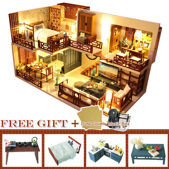 Cutebee DIY DollHouse Wooden Doll Houses Miniature Dollhouse Furniture Kit Toys for children New Year Christmas Gift  Casa M025