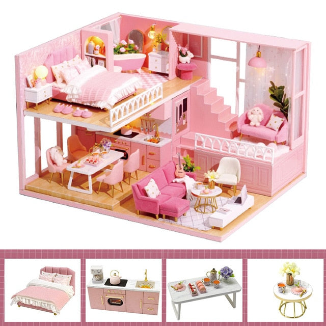 Cutebee DIY DollHouse Wooden Doll Houses Miniature Dollhouse Furniture Kit Toys for children New Year Christmas Gift  Casa M025