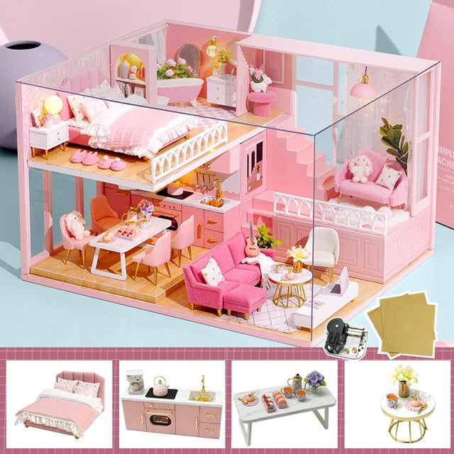 Cutebee DIY DollHouse Wooden Doll Houses Miniature Dollhouse Furniture Kit Toys for children New Year Christmas Gift  Casa M025