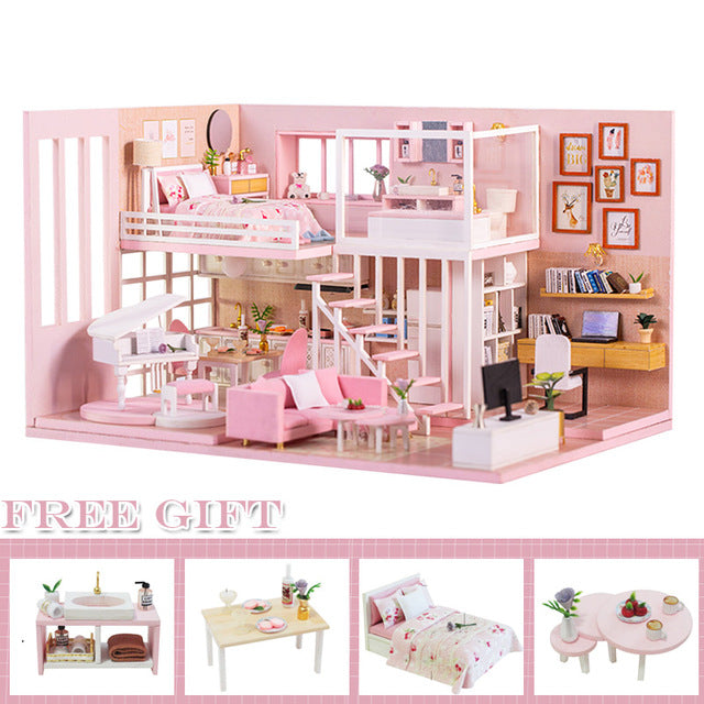 Cutebee DIY DollHouse Wooden Doll Houses Miniature Dollhouse Furniture Kit Toys for children New Year Christmas Gift  Casa M025