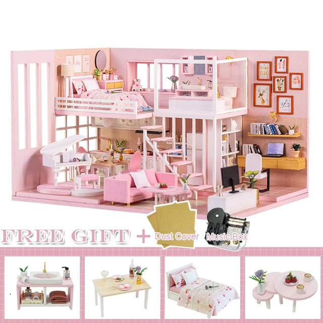 Cutebee DIY DollHouse Wooden Doll Houses Miniature Dollhouse Furniture Kit Toys for children New Year Christmas Gift  Casa M025