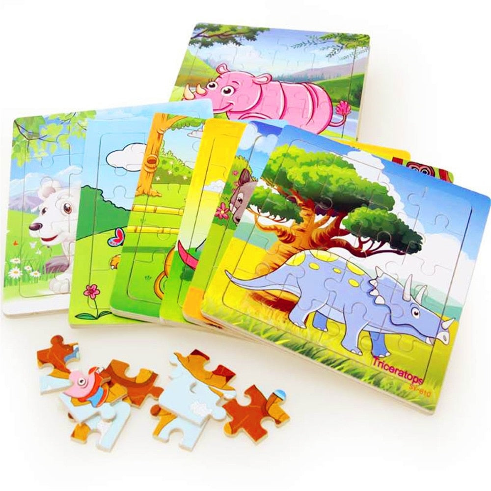Wooden Puzzle Kids Toy Baby Wooden Jigsaw Puzzles Cartoon Dinosaur Animal Early Educational Toys for Children 9/20 Small Piece