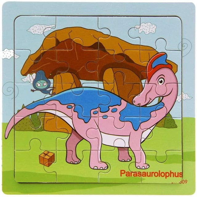 Wooden Puzzle Kids Toy Baby Wooden Jigsaw Puzzles Cartoon Dinosaur Animal Early Educational Toys for Children 9/20 Small Piece