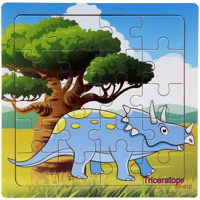 Wooden Puzzle Kids Toy Baby Wooden Jigsaw Puzzles Cartoon Dinosaur Animal Early Educational Toys for Children 9/20 Small Piece