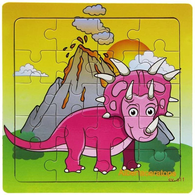 Wooden Puzzle Kids Toy Baby Wooden Jigsaw Puzzles Cartoon Dinosaur Animal Early Educational Toys for Children 9/20 Small Piece