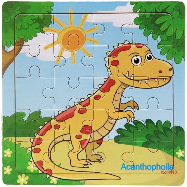 Wooden Puzzle Kids Toy Baby Wooden Jigsaw Puzzles Cartoon Dinosaur Animal Early Educational Toys for Children 9/20 Small Piece