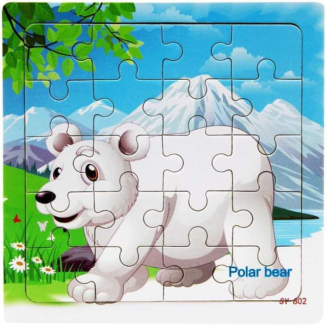 Wooden Puzzle Kids Toy Baby Wooden Jigsaw Puzzles Cartoon Dinosaur Animal Early Educational Toys for Children 9/20 Small Piece