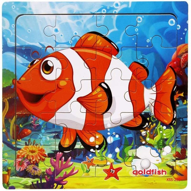 Wooden Puzzle Kids Toy Baby Wooden Jigsaw Puzzles Cartoon Dinosaur Animal Early Educational Toys for Children 9/20 Small Piece