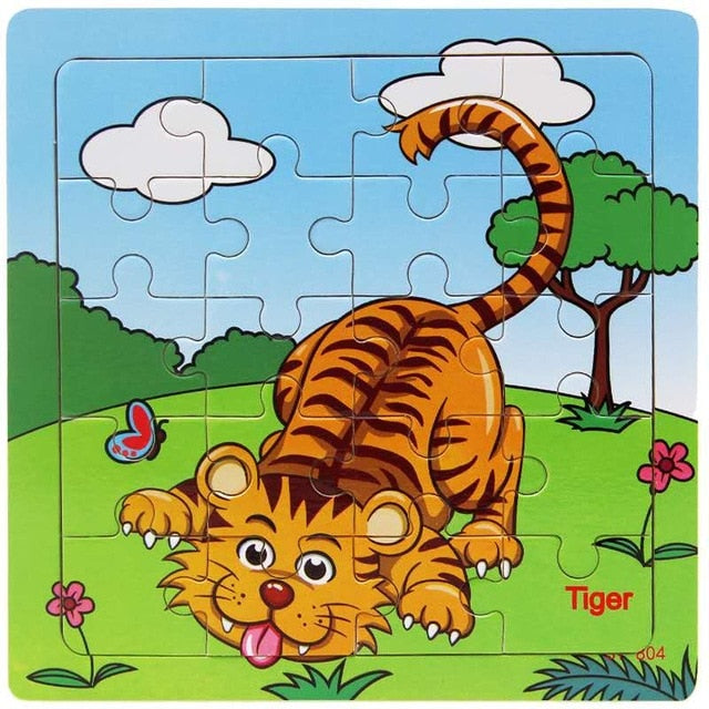 Wooden Puzzle Kids Toy Baby Wooden Jigsaw Puzzles Cartoon Dinosaur Animal Early Educational Toys for Children 9/20 Small Piece