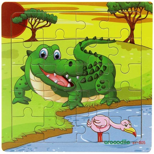 Wooden Puzzle Kids Toy Baby Wooden Jigsaw Puzzles Cartoon Dinosaur Animal Early Educational Toys for Children 9/20 Small Piece