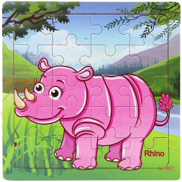 Wooden Puzzle Kids Toy Baby Wooden Jigsaw Puzzles Cartoon Dinosaur Animal Early Educational Toys for Children 9/20 Small Piece
