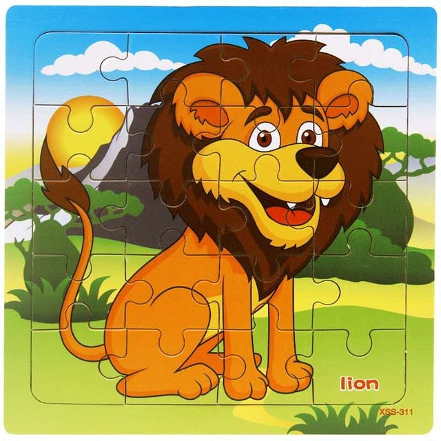 Wooden Puzzle Kids Toy Baby Wooden Jigsaw Puzzles Cartoon Dinosaur Animal Early Educational Toys for Children 9/20 Small Piece
