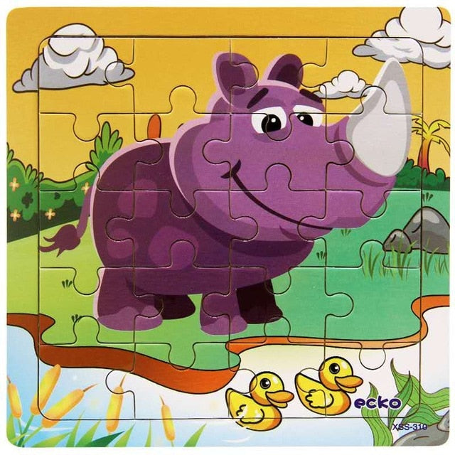 Wooden Puzzle Kids Toy Baby Wooden Jigsaw Puzzles Cartoon Dinosaur Animal Early Educational Toys for Children 9/20 Small Piece