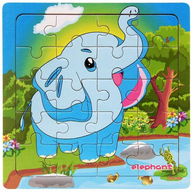 Wooden Puzzle Kids Toy Baby Wooden Jigsaw Puzzles Cartoon Dinosaur Animal Early Educational Toys for Children 9/20 Small Piece