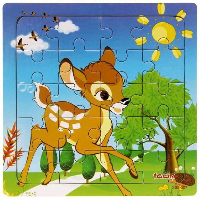Wooden Puzzle Kids Toy Baby Wooden Jigsaw Puzzles Cartoon Dinosaur Animal Early Educational Toys for Children 9/20 Small Piece