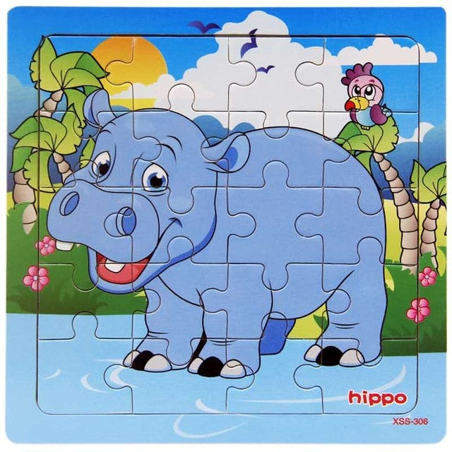 Wooden Puzzle Kids Toy Baby Wooden Jigsaw Puzzles Cartoon Dinosaur Animal Early Educational Toys for Children 9/20 Small Piece