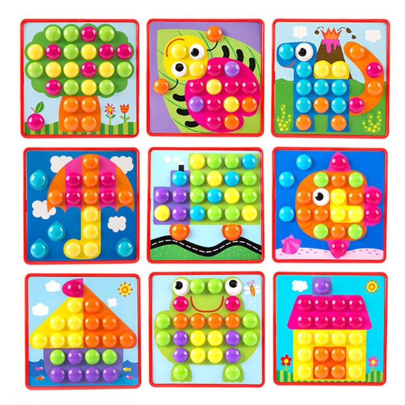 Kids 3D Mosaic Picture Puzzles Board Montessori Colorful Buttons Assembling Mushrooms Nails Kit Baby Kids Educational Toys