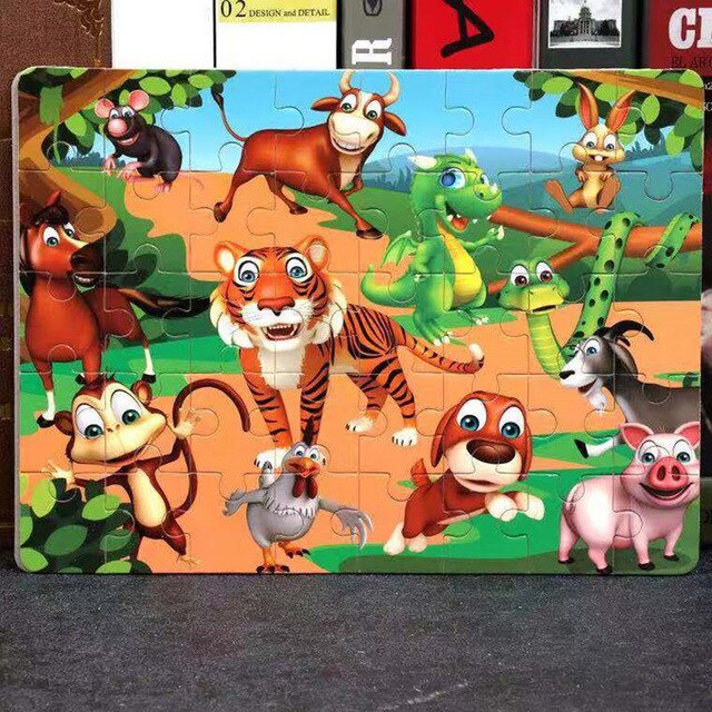 Hot Sale 1pcs 24/40/60 Slice Small Piece Puzzle Toy Children Animals Wooden Jigsaw Puzzles Kids Educational Toys for Baby