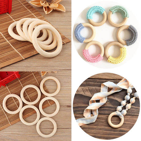 5pcs Baby Toy Wooden Teether Rings Bracelet DIY Crafts Natural New Round Connectors Circles Rings Teether Rattles Kids Baby Toys